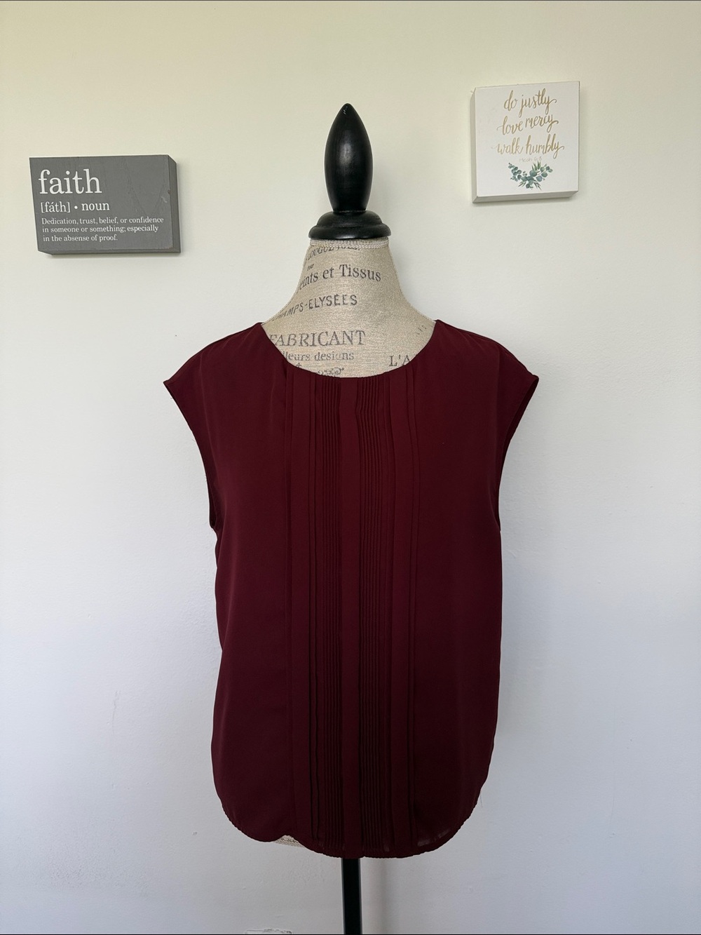 Adrianna Papell Burgundy Pintuck Cap Sleeve Blouse
